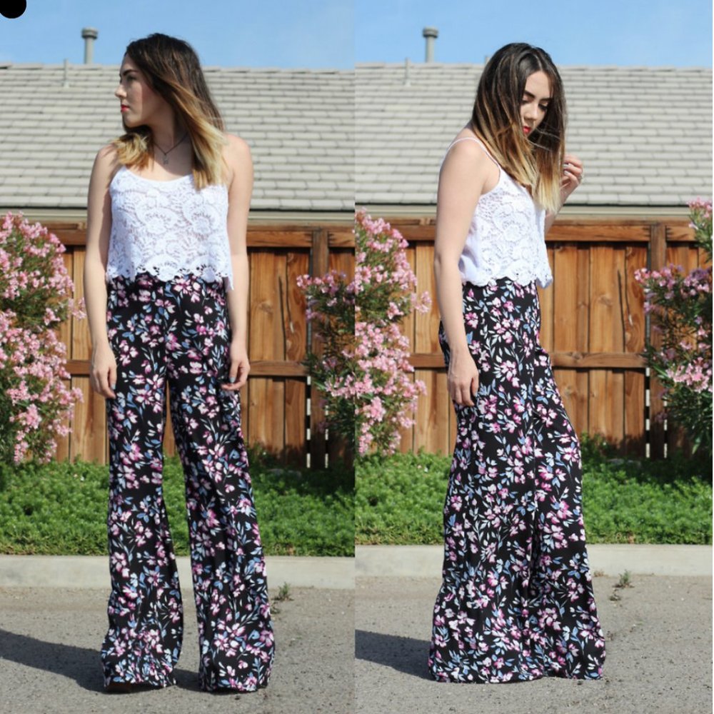 Kendall and Kylie Floral High Waisted Pants